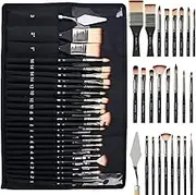 Nicpro 26pcs Paint Brush Set, Professional Paintbrushes with Palette Knife, Cloth Roll, Artist Paint Brushes for Acrylic Canvas Painting, Oil, Watercolor Gouache, Adults Art Supplies Painting Tools