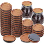36Pack Regular Mouth Mason Jar Lids Acacia Wooden Storage Canning Jar Lids Ba...