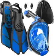 Snorkeling Gear for Adults with Fins - Full Face Snorkel Mask and Swim Fins, 180