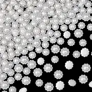 100pcs Diamond Studded Pearl Buttons White Flower Bouquet Accessories Flat Back Rhinestone Embellishments Decorative Buttons for Crafts Sewing DIY Jewelry Wedding (12mm&14mm) (White, 12mm&14mm)
