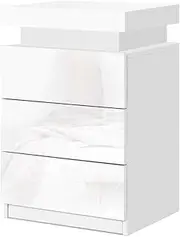 Artiss Bedside Table RGB LED White High Gloss with 3 Drawers and Lift Up Storage Nightstand, Bedroom Furniture, Bed End Side Cabinet Narrow Space Organiser Unit Living Room Home