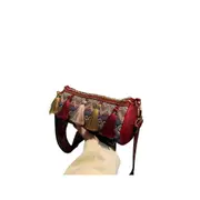 Tassel Ethnic Style Shoulder Bag Embroidery Stripe Crossbody Bag-Red