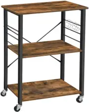 Kitchen Baker'S Rack, 3-Tier Serving Cart With Metal Frame And 6 Hooks, Rustic