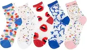 [generic] 5Pairs Women Flower Sock Summer Lace Crystal Glass Silk Socks Short Thin Transparent Roses Jacquard Elastic Ultra Thin Socks