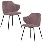 Set of 2 Dining Chairs with Corduroy Cord Fabric in Pink