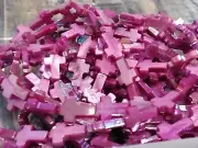 Natural Shell Cross, AB Colour Plated, Pink, 12.5x9.5x2.5-3mm, Approx 28 pce.