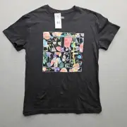 RUN DMC Women's Small Black Run DMC Floral Printed T-Shirt NWT