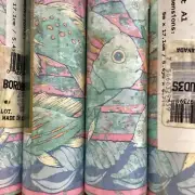 4 Rolls Pastel Fish Seashell Underwater Vinyl Pre Pasted Wallpaper Border Vtg