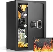 2.8 Cub Large Home Safe Fireproof Waterproof, Digital Combination Lock & Alarm System, Black Steel Floor Standing Safe Box