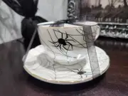HALLOWEEN ELEGANCE SPIDERWEB BLACK WIDOW SPIDER TEACUP & SAUCER