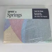 NIP Caress by Sping Vintage Twin Flat Sheet “Hopscotch” No Iron Percale 1994 NOS