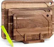 WILLKOMMEN Wood Cutting Boards for Kitchen, Wood Cutting Board Set with Juice Groove, Chopping Boards Set of 3 (Small, Meduim & Large) Charcuterie Boards & Butcher Block for Meat, Vegetable and Cheese