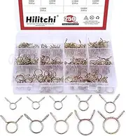 250-Pcs [10 Size] Fuel Line Hose Tubing Spring Clips Clamps Assortment Kit for Motorcycle Scooter ATV - [5~14mm]