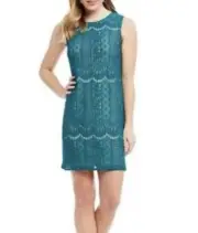 Adrianna Papell NWT Sleevless Striped Lace Shift Dress Teal Green Size 8P