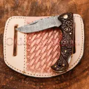 EXQUISITE, CUSTOM MADE HAND FORGED DAMASCUS FOLDING POCKET KNIFE BACK LOCK 0-200