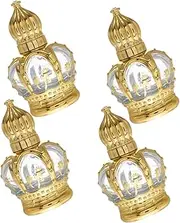 LIFKOME 4pcs Vintage Glass Perfume Bottles Refillable Aroma Containers Essential Oil Roller for Travel Elegant Design with Crown Pattern Women
