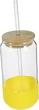 HOMOCONO Reusable Juice Cup with Straw High Borosilicate Glass Beverage Drinking Cup for Cold Drinks Smooth Surface Design for Parties Cafes and Home Use