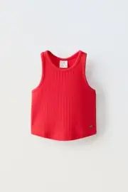NWT Zara Girls Racer Back Rib Tank Top Size 6/7 Red
