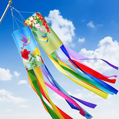 2 Pcs 40 Inches Twin Hummingbird Windsock, Decorative Spring Wind Socks Rainbow