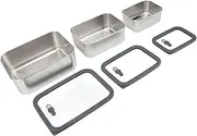 Stainless Steel Food Storage Container, Stackable Meal Leftover Container, Metal Food Container with Airtight Glass Lid for Kitchen Outdoor Picnic Storing Leftovers Preparing Meals