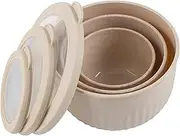 Classic Cuisine Set of 3 Bowls with Lids - Microwave, Freezer, and Fridge Safe Nesting Mixing Bowls - Eco-Conscious Kitchen Essentials by (Beige)