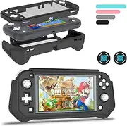 Protective Case for Nintendo Switch Lite, Full Protection Switch Lite Cover, TPU Shock-Absorption and Anti-Scratch for Nintendo Switch Lite Skin with Bult-in Screen Protector & Thumb Grip Caps, Black