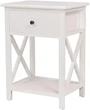 Levede 1X Bedside Table with Drawer and Shelves, Wooden Side Table Nightstand, Space Saving End Side Tables Storage Cabinet, Bedroom Living Room Home Furniture, Narrow Space Organiser(White)