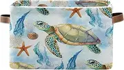 Watercolor Sea Turtle Closet Fabric Bin, Decorative Rectangle Nursery Room Organizer Storage, Set of 2