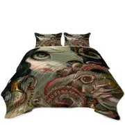 Underwater Fantasy Jeweled Octopus and Mermaid Coverlet