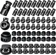 160 Pcs Plastic Cord Locks, Single Double Hole Spring Stop Toggle Stoppers