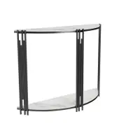 Half Moon Tiered Real Marble Console Table for Entryway, Hallway, Living Room...