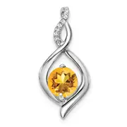 14k White Gold Citrine and Real Diamond Pendant