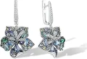 [Santuzza] 925 Sterling Silver Gemstone Flower Earrings Cubic Zirconia Dangle Earrings for Women
