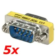 5 PACK DB9 D-SUB 9-Pin RS232 Serial Male to Male Gender Changer Coupler Adapter