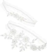 [Healeved] Bridal Wedding Garter Pearl Embellished Lace Leg Strap Non Slip Elastic Leg Ring for Women's Garters White