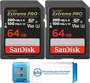 SanDisk 64GB 2 Pack Extreme Pro UHS-II SDXC Memory Card (SDSDXEP-064G-GN4IN) Bundle with 1 Everything But Stromboli SD Card Reader