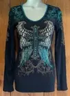 nwt VOCAL SHIRT THERMAL BLING WINGS western SM-3X CROSS EMBELLISHED teal/blk