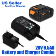 Lizone 6.5Ah for WORX WA3575 20V PowerShare 2.0Ah Battery and Charger Combo