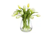 Glamorous Fusion Tulip 34cm White Artificial Plant Flower Arrangement Decorative In Glass