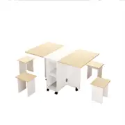 Luxsuite Wooden Folding Dining Table 4 Chairs Set with Wheels