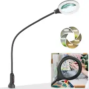 10X Magnifying Glass with Light and Clamp, Jeedefi 26" Gooseneck LED Desk Lamp,