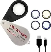 10X Foldable Jewelers Loupe with UV & LED Lights, Four Light Modes, RechargeableI lluminated Eye Loop Magnifier, Pocket Jewelry Magnifying Glass for Jewelry,