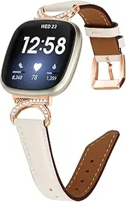 Leather bands Compatible with Fitbit Versa 4 bands,Adjustable breathable soft strap Compatible with Fitbit Versa 3 Bands,Rose Gold-colored headband for women men