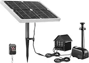AUSWAY 70W Solar Fountain Water Pump with Battery and LED Light for Birdbath Garden Pool