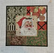 Lani Hand painted Santa Collage Needlepoint Canvas 14”x14”