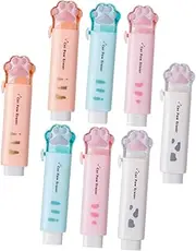 HONMEET Cartoon Eraser Set: 8pcs Cat Paw Erasers Retractable Pencil Erasers Cute Aesthetic for School Supplies Boys and Girls Friendly
