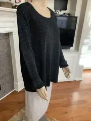 NWT Eileen Fisher Black Fine Merino Sparkle Bateau Neck Top Size S/P MSRP $258