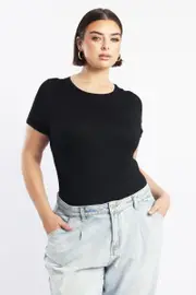 Black Bodysuit Short Sleeve Crew Neck Modal