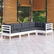 5 Piece Garden Lounge Set with Cushions White Pinewood Patio Bar Sets