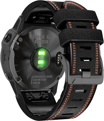 22mm Quick Fit Leather with Silicone Watch Bands for Garmin Fenix 7/6/5/EPIX 2